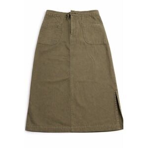 Mythology Olive Green Minimalist Cotton Twill Utility Midi Skirt Drawstring SZ 8